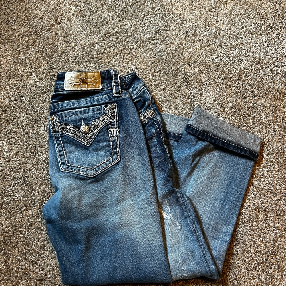 Miss Me Blue Ankle Jeans with Embellished Pockets